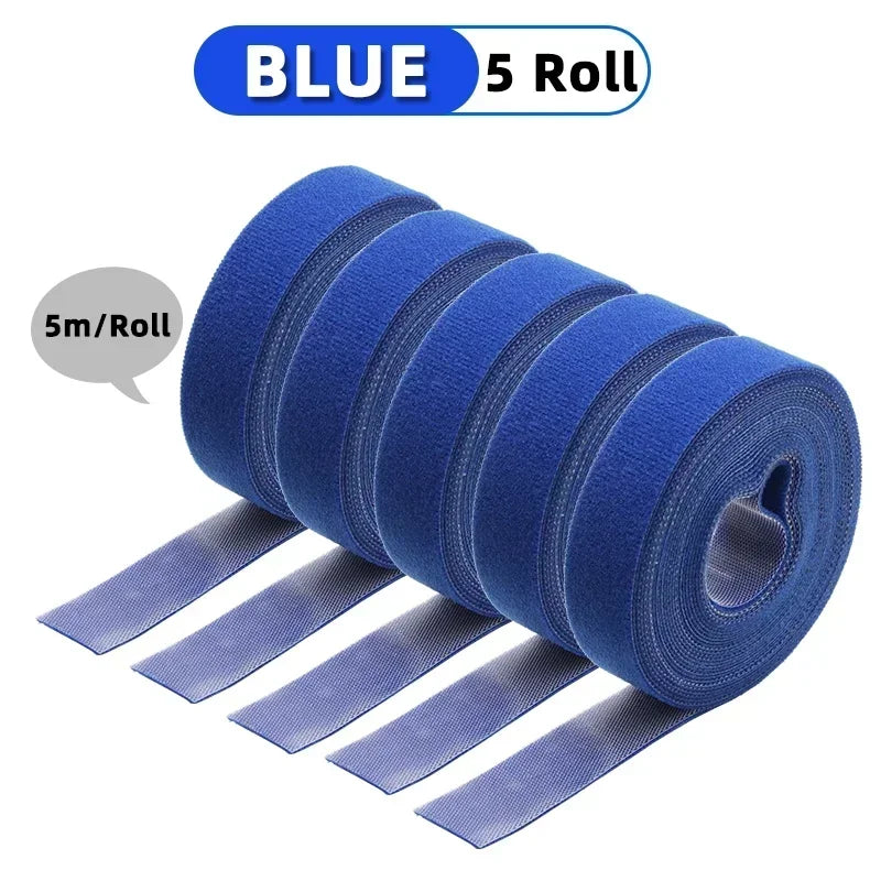 5m/roll Reusable Cable Management Strap Roll – Hook & Loop Fastener Tape