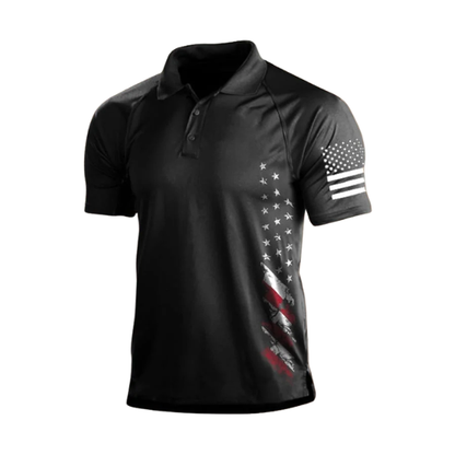 Men’s Vintage American Flag Polo Shirt, Patriotic USA Graphic Shirt, Independence Day Short Sleeve Polo Tee