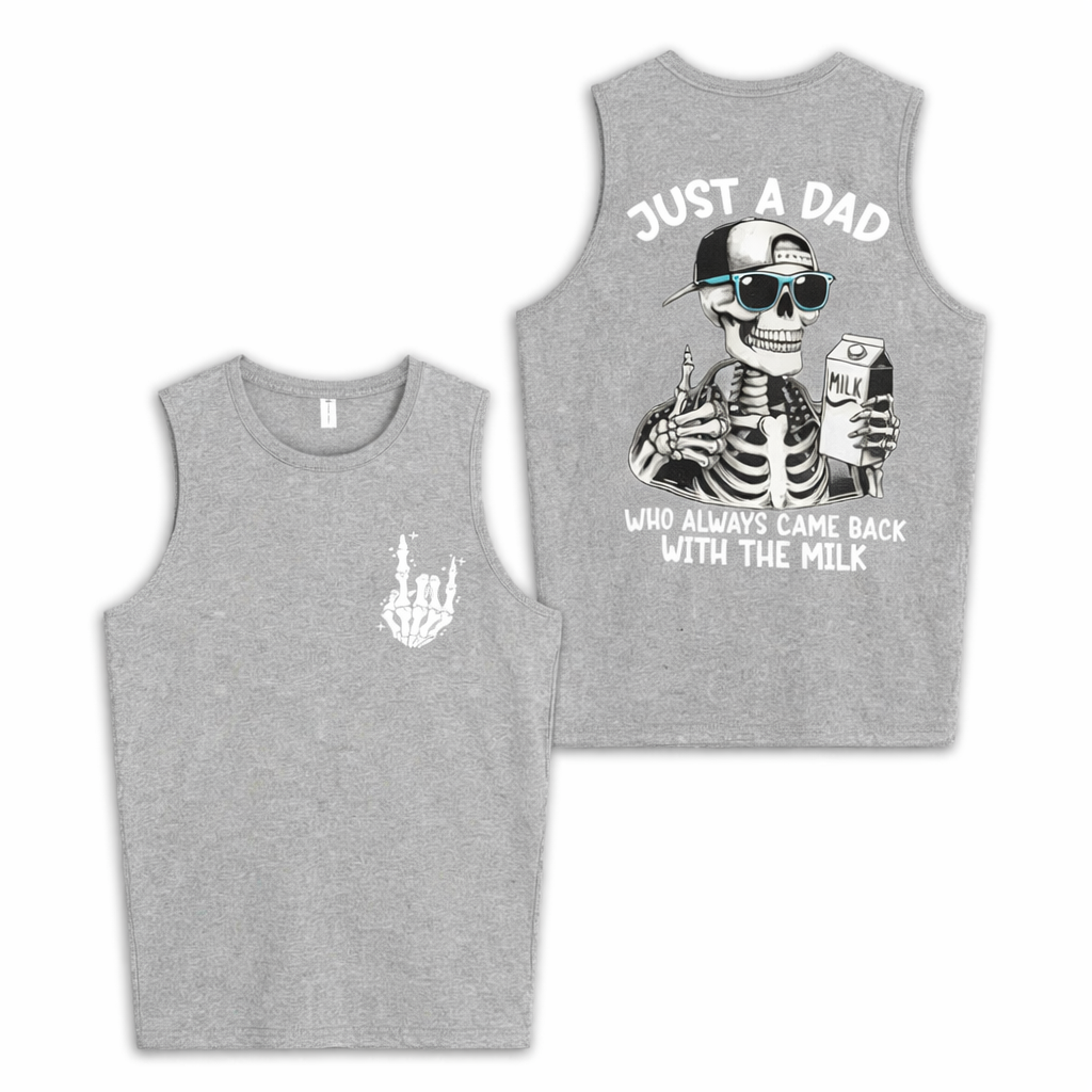 Men's tank top with "Just A Dad Who Always Back With The Milk" Print Cotton Sleeveless Tank Tops