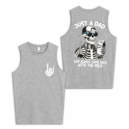 Men's tank top with "Just A Dad Who Always Back With The Milk" Print Cotton Sleeveless Tank Tops