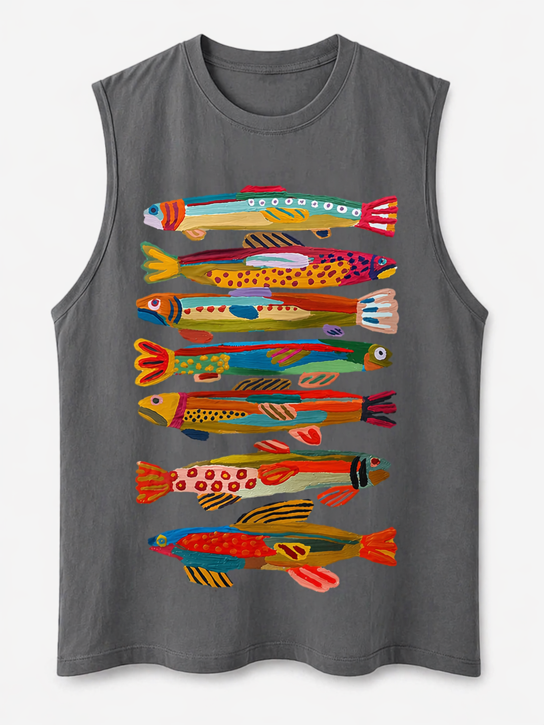 Colorful Fish Graphic Tank Top, Men’s Sleeveless Summer Shirt, Artistic Ocean Print Casual Beach Tee