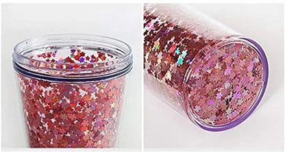 Cute Cat Ear Glitter Straw Cup Creative Plastic Water Bottle for Girls