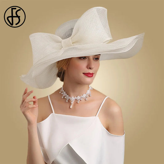 Women’s Oversized Bow Wide Brim Sun Hat – Elegant Beach & Church Hat