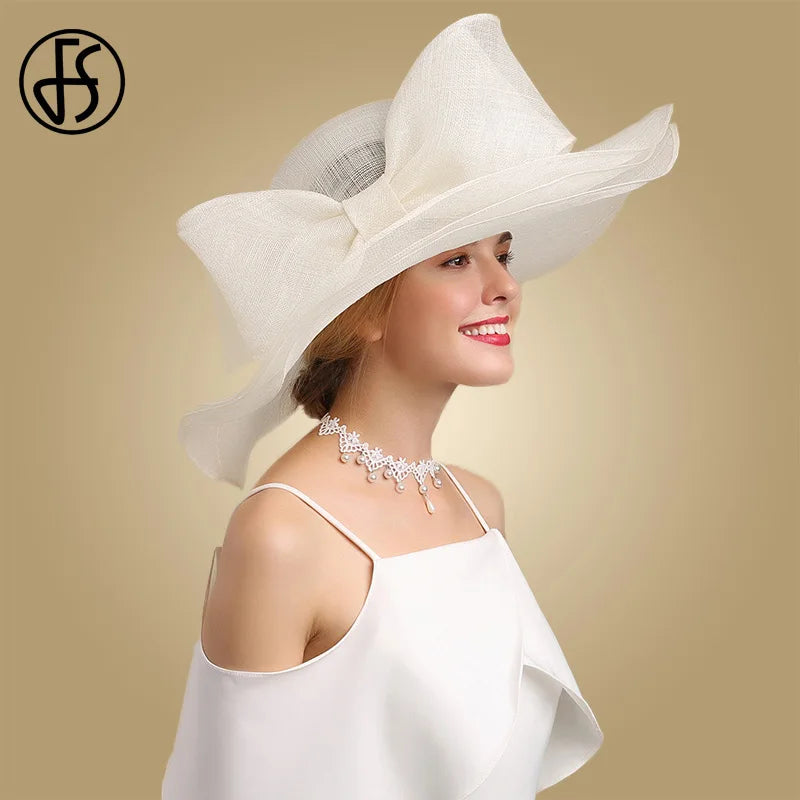 Women’s Oversized Bow Wide Brim Sun Hat – Elegant Beach & Church Hat