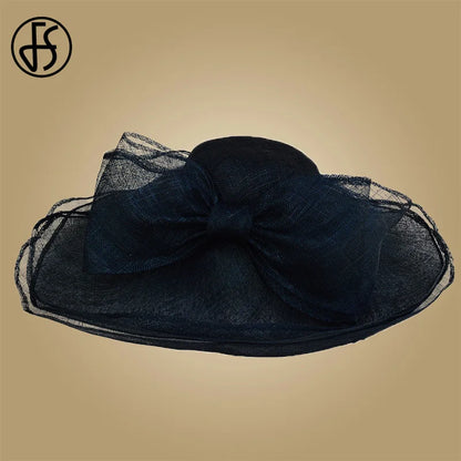 Women’s Oversized Bow Wide Brim Sun Hat – Elegant Beach & Church Hat