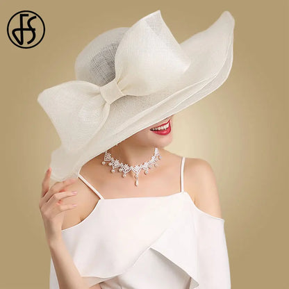 Women’s Oversized Bow Wide Brim Sun Hat – Elegant Beach & Church Hat