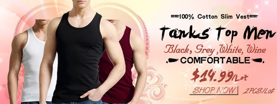 Tank Tops Men 2026 Summer 100% Cotton Cool Fitness Vest Sleeveless Tops Gym Slim Colorful Casual Undershirt