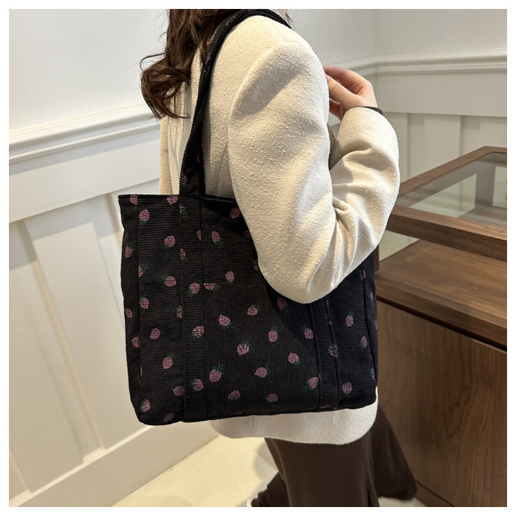 Cherry Print Canvas Tote Bag – Cute Aesthetic Shoulder Handbag for Women