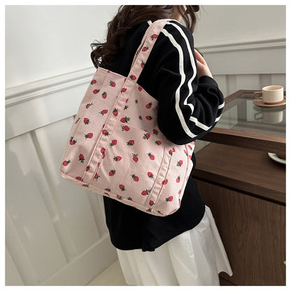 Cherry Print Canvas Tote Bag – Cute Aesthetic Shoulder Handbag for Women