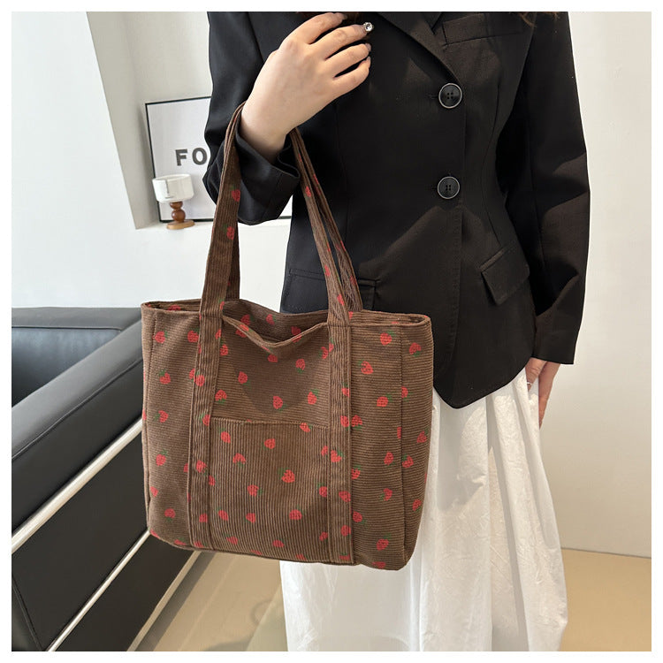 Cherry Print Canvas Tote Bag – Cute Aesthetic Shoulder Handbag for Women