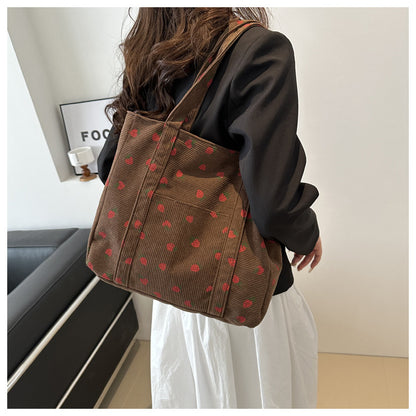 Cherry Print Canvas Tote Bag – Cute Aesthetic Shoulder Handbag for Women