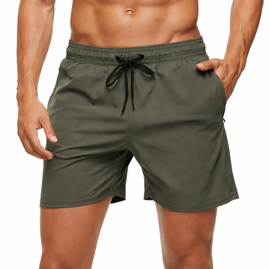 Men's Swim Trunks Quick Dry Beach Shorts, Elastic Closure Swimming Shorts with Zipper Pockets and Mesh Lining