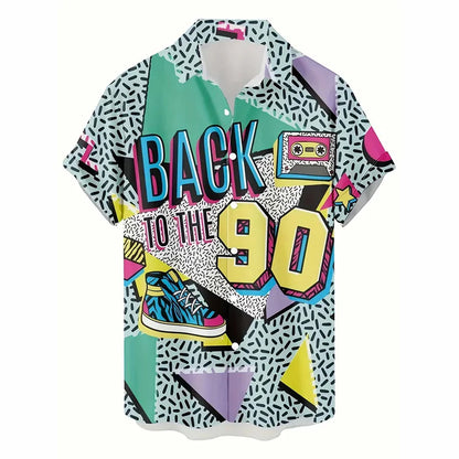 Retro 80s 90s Hawaiian Shirt Men 3D Print Y2K Summer Button Up Top