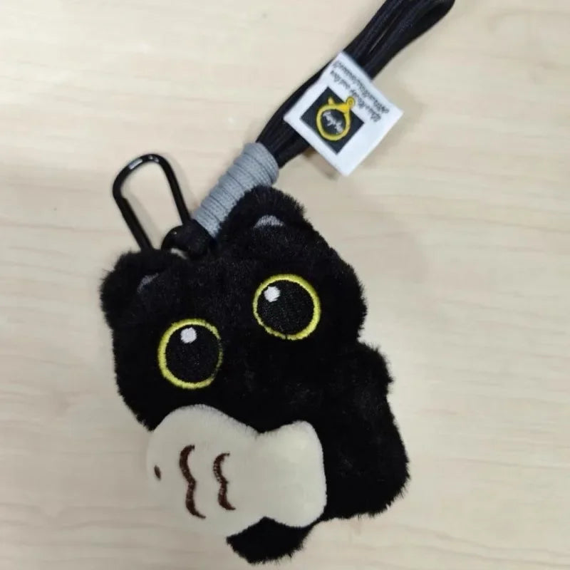 Cute Black Cat Plush Keychain – Kawaii Cartoon Bag Charm with Fish Toy