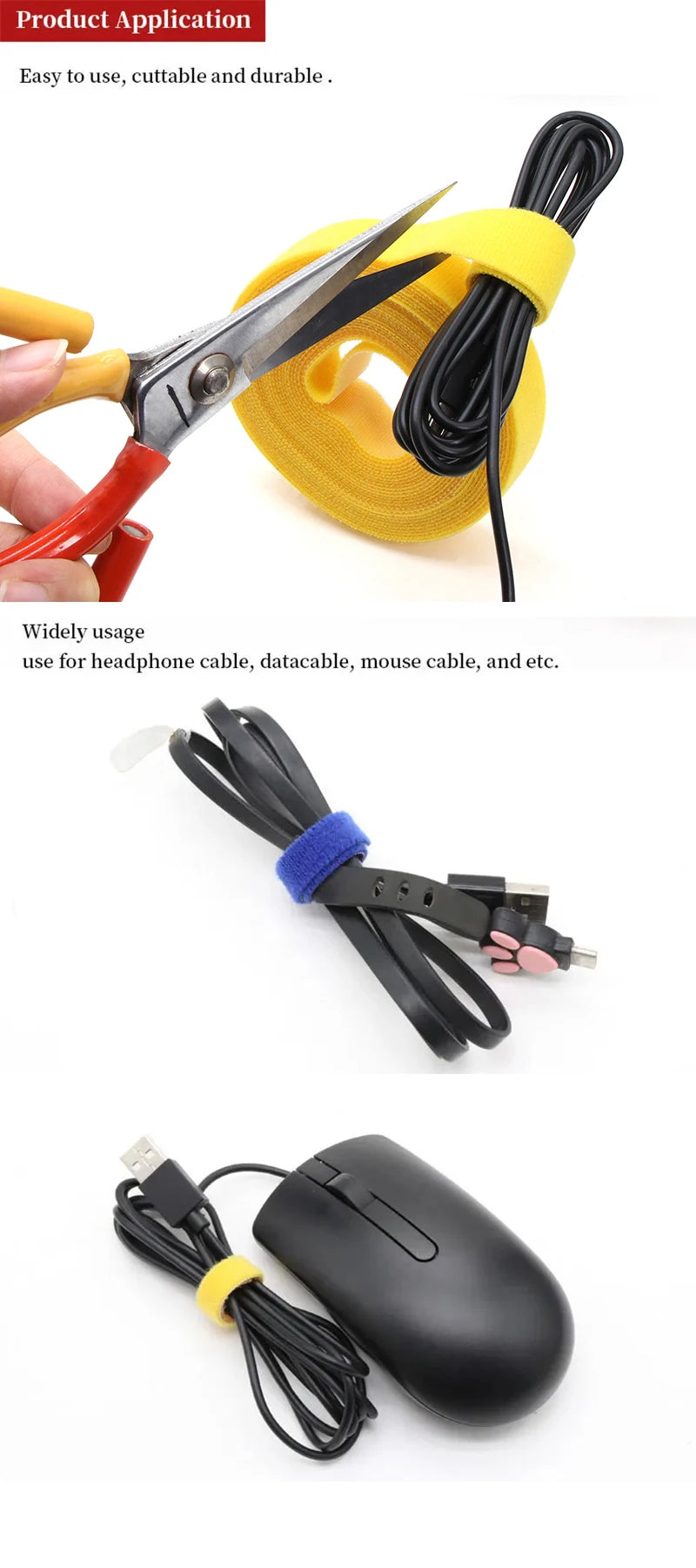 5m/roll Reusable Cable Management Strap Roll – Hook & Loop Fastener Tape