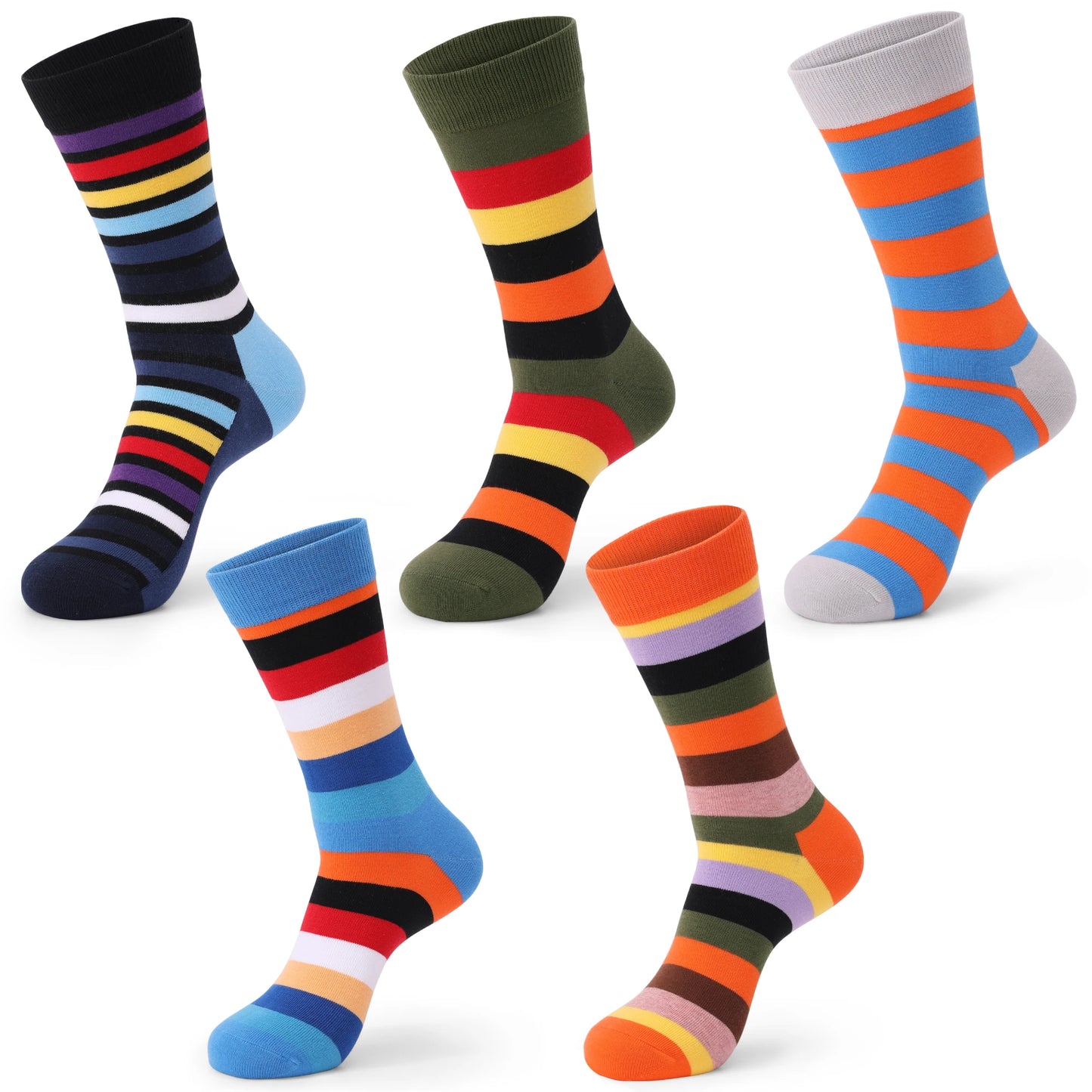 5 Pairs Men’s Dress Crew Socks Set – Classic Patterned Business Casual Socks