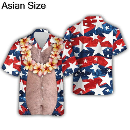 Funny Big Belly Hawaiian Shirt Y2K Tropical Vacation Button Down Top