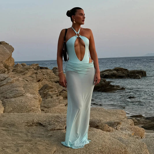 Hollow Out Bikini Set Women Swimwear with Long Skirt Cover Up Beachwear