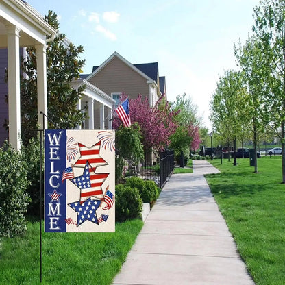 4th of July Patriotic Welcome Garden Flag 12x18 Vertical Double Sided Flag Stars Red Blue Memorial Day Independence Day