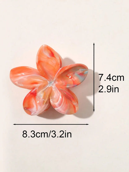 4PCS Boho Flower Hair Claw Clips – Marble Floral Shark Clips for Women Cute Hair Accessories