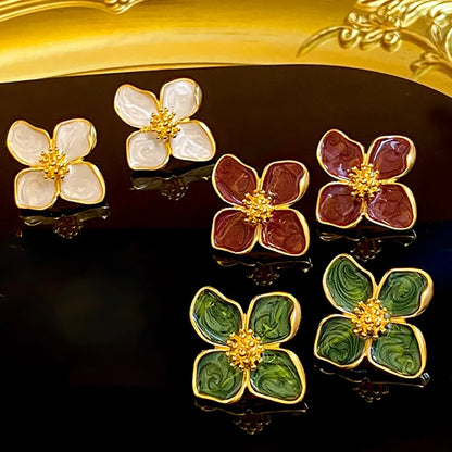 Blue Flower Stud Earrings – Elegant Floral Crystal Earrings for Women Vintage Jewelry