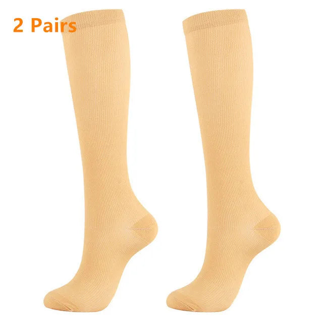 2 Pairs Women Knee High Compression Socks 2 Pairs – Breathable Stretch Long Socks for Travel & Daily Wear