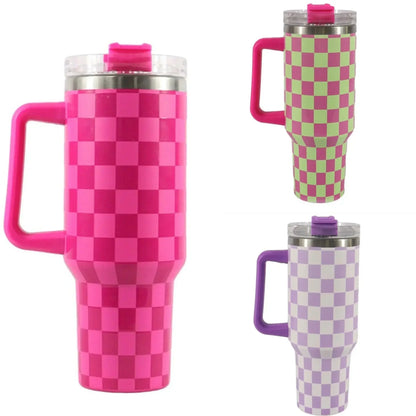 40oz Checkered Stainless Steel Tumbler with Handle Insulated Travel Mug