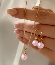 Pearl Necklace & Earrings Set – Elegant Gold Pearl Jewelry Set for Women