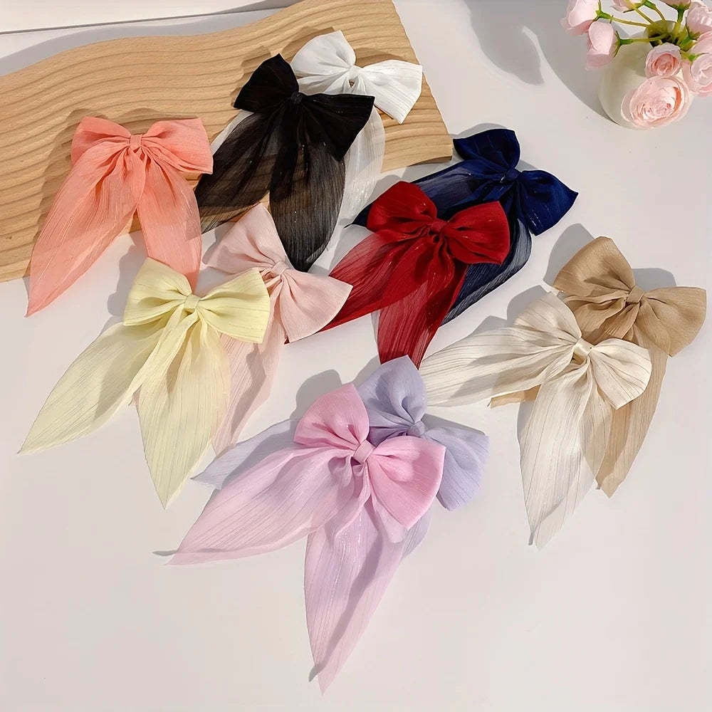 11PCS Satin Bow Hair Clip Set – Elegant Long Ribbon Barrettes for Women & Girls