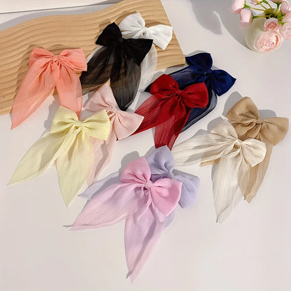 11PCS Satin Bow Hair Clip Set – Elegant Long Ribbon Barrettes for Women & Girls