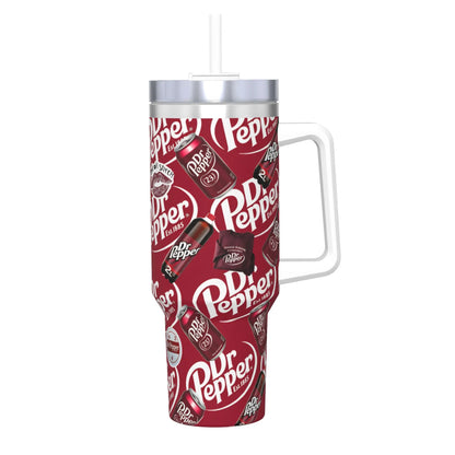 Dr Pepper Inspired Striped Tumbler – 40oz Stainless Steel Travel Mug with Handle