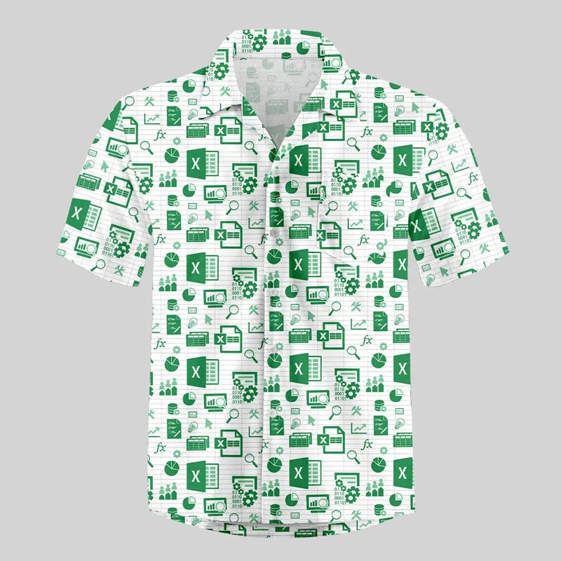 Funny Excel Spreadsheet Hawaiian Shirt 3D Print Y2K Vacation Button Up Shirt