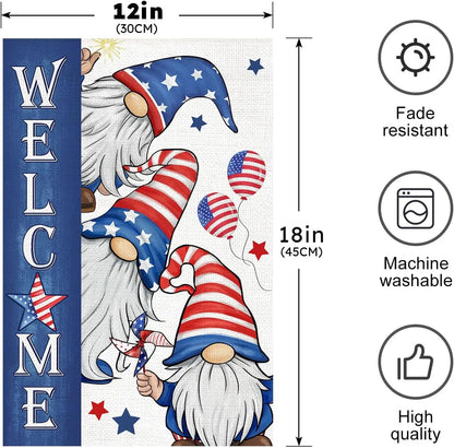 Patriotic Gnome 4th of July Garden Flag 12x18 Inch Double Sided Memorial Day Independence Day Burlap Garden Flags