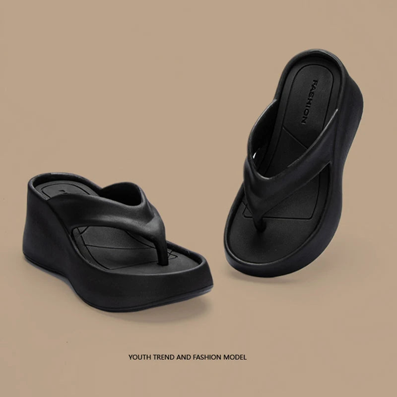 Women's Clip Toe Wedge Flip Flops 2026 Summer Chunky Platform Beach Sandals Woman Thick Sole High Heeled Eva Slippers Slides
