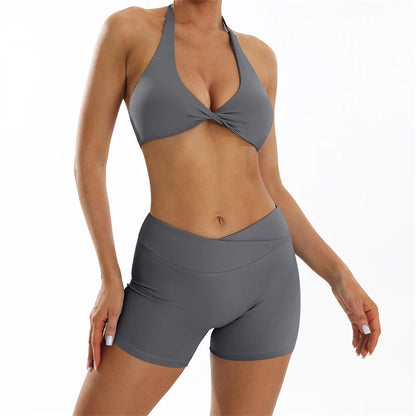 Women’s Seamless Yoga Set – Criss Cross Sports Bra & High Waisted Leggings Gym Outfit for Workout, Fitness & Activewear