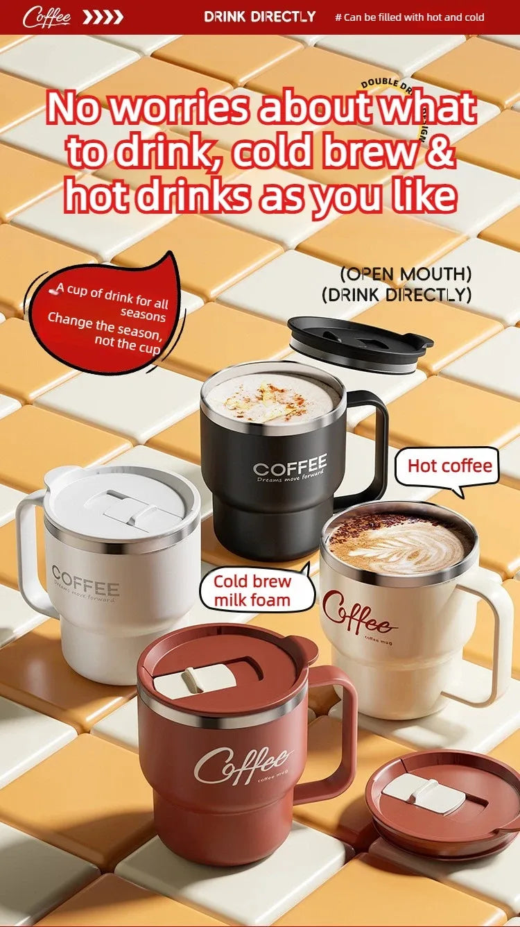 Insulated Coffee Mug with Straw – Stainless Steel Travel Cup for Coffee, Tea & Office Desk Drinkware