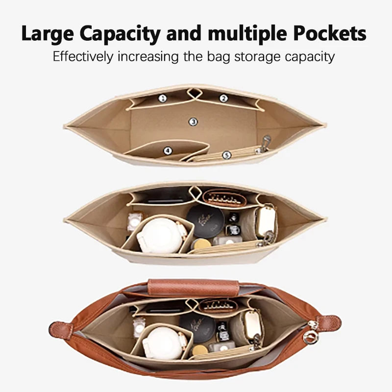 Felt Purse Organizer Insert – Multi Pocket Handbag Storage Shaper for Tote Bags