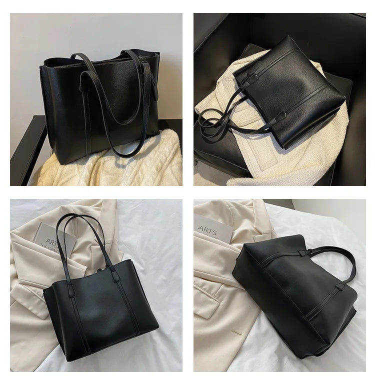 Minimalist Leather Tote Bag – Large Capacity Shoulder Handbag for Women