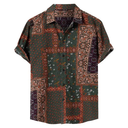 Retro Floral Hawaiian Shirt Men 3D Print Summer Beach Button Down Top