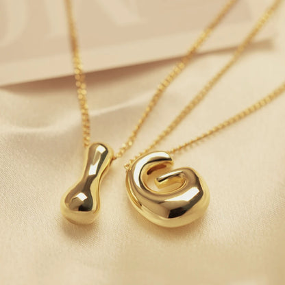 Gold Bubble Initial Necklace – Minimalist Letter Pendant Necklace for Women Personalized Jewelry