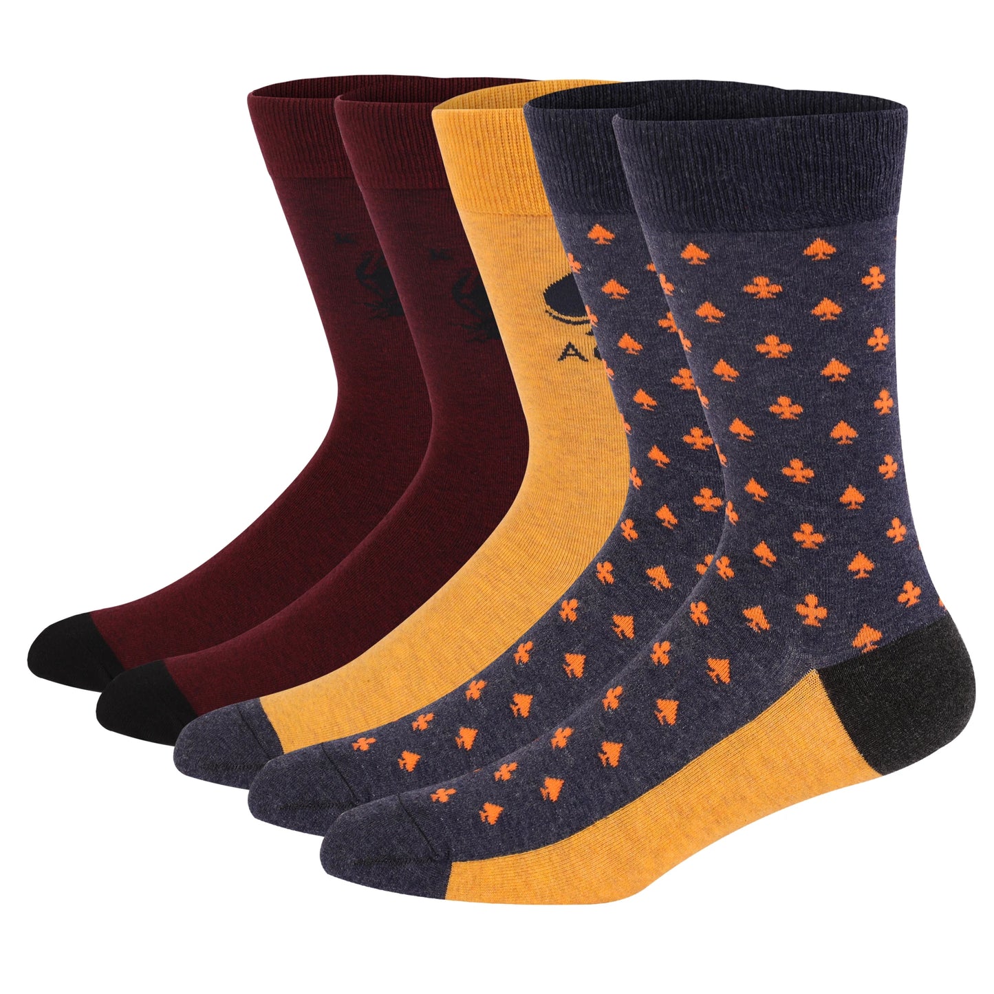 5 Pairs Men’s Dress Crew Socks Set – Classic Patterned Business Casual Socks