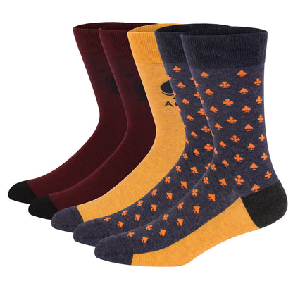 5 Pairs Men’s Dress Crew Socks Set – Classic Patterned Business Casual Socks