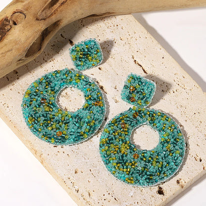 Boho Beach Statement Earrings – Handmade Beaded Starfish Seahorse Shell Drop Earrings for Women