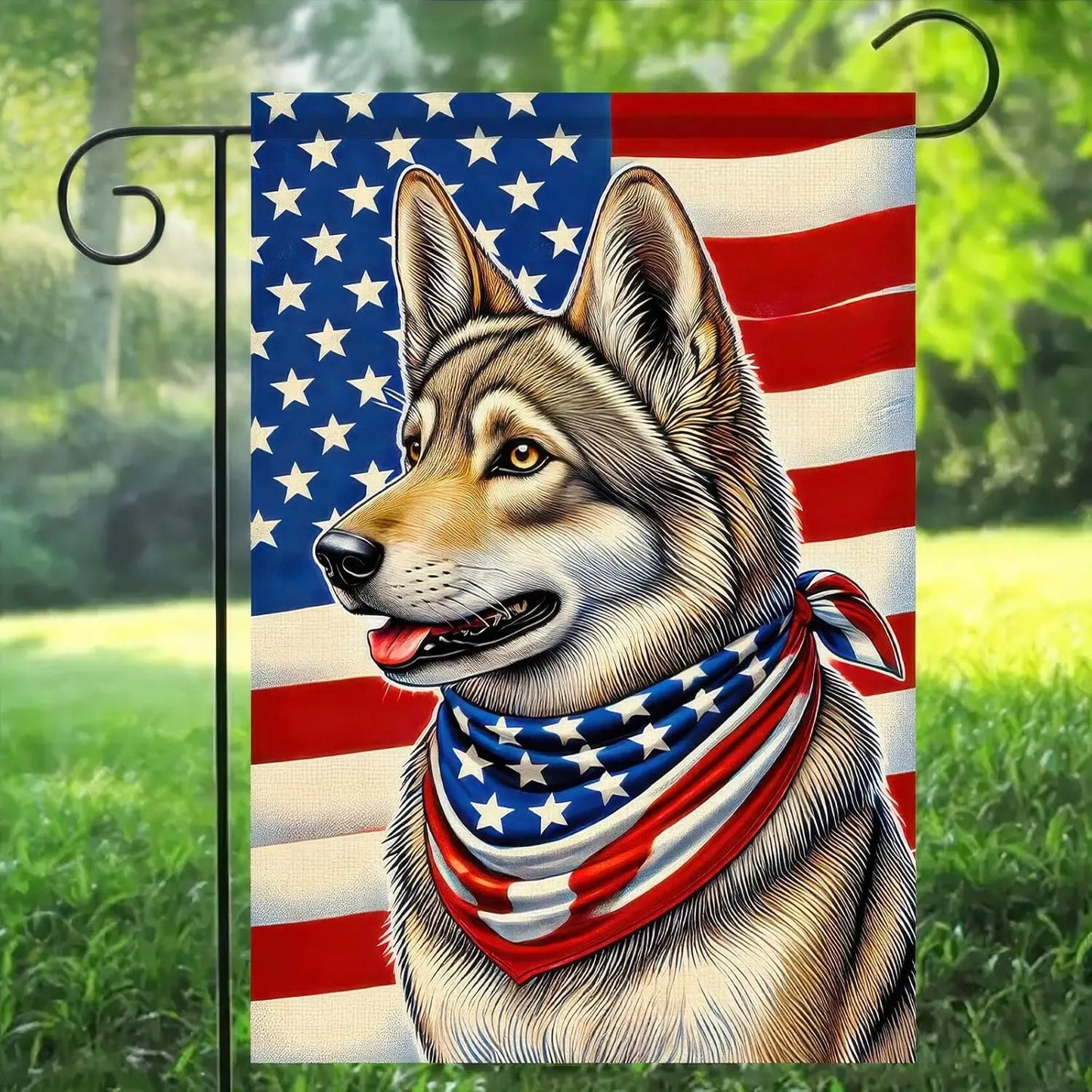 Patriotic American Flag 4th of July German Shepherd Garden Flag 12x18 Double Sided Small Yard House Flags for Memorial