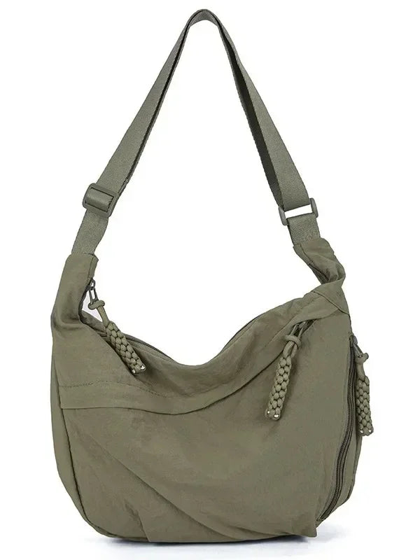Casual Nylon Crescent Shoulder Bag – Lightweight Slouchy Crossbody Hobo Bag for Women