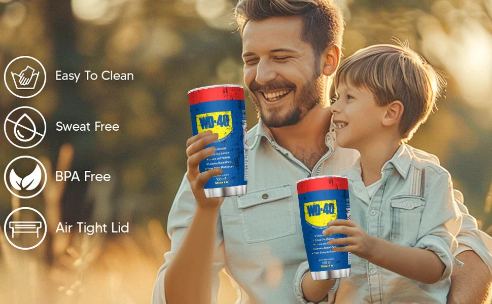 Funny Mechanic Tumbler 20oz – Vintage Motor Oil, Tool Kit & WD-40 Style Stainless Steel Travel Mug for Car Guys & Garage Lovers