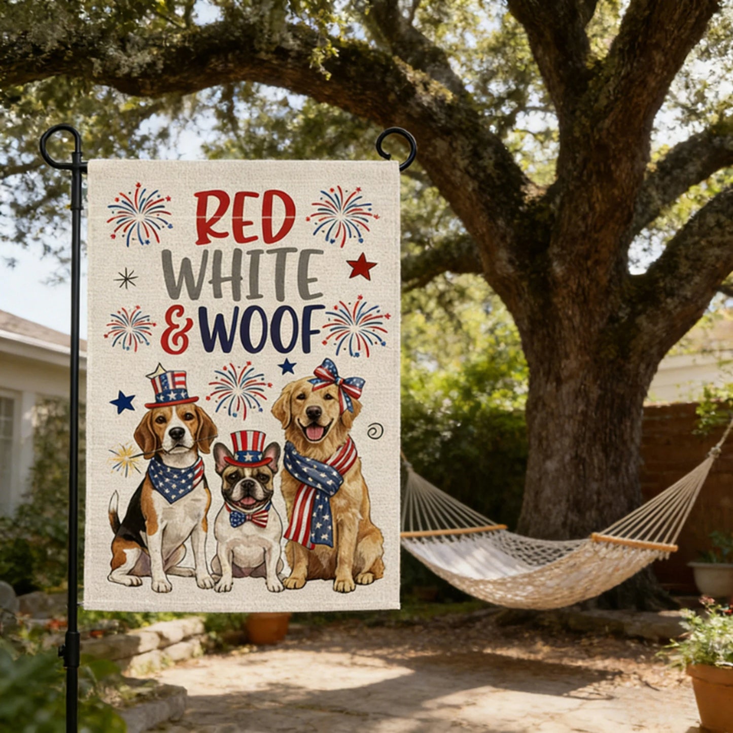 4th of July Yard Flags Red White and Blue Flower Dog Patriotic Garden Flag for Lawn Outdoor Holiday Decorations