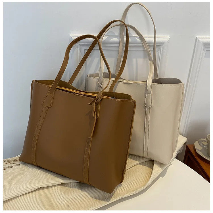 Minimalist Leather Tote Bag – Large Capacity Shoulder Handbag for Women
