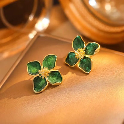 Blue Flower Stud Earrings – Elegant Floral Crystal Earrings for Women Vintage Jewelry