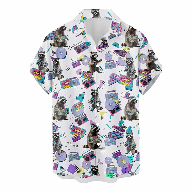 Retro 80s 90s Hawaiian Shirt Men 3D Print Y2K Summer Button Up Top